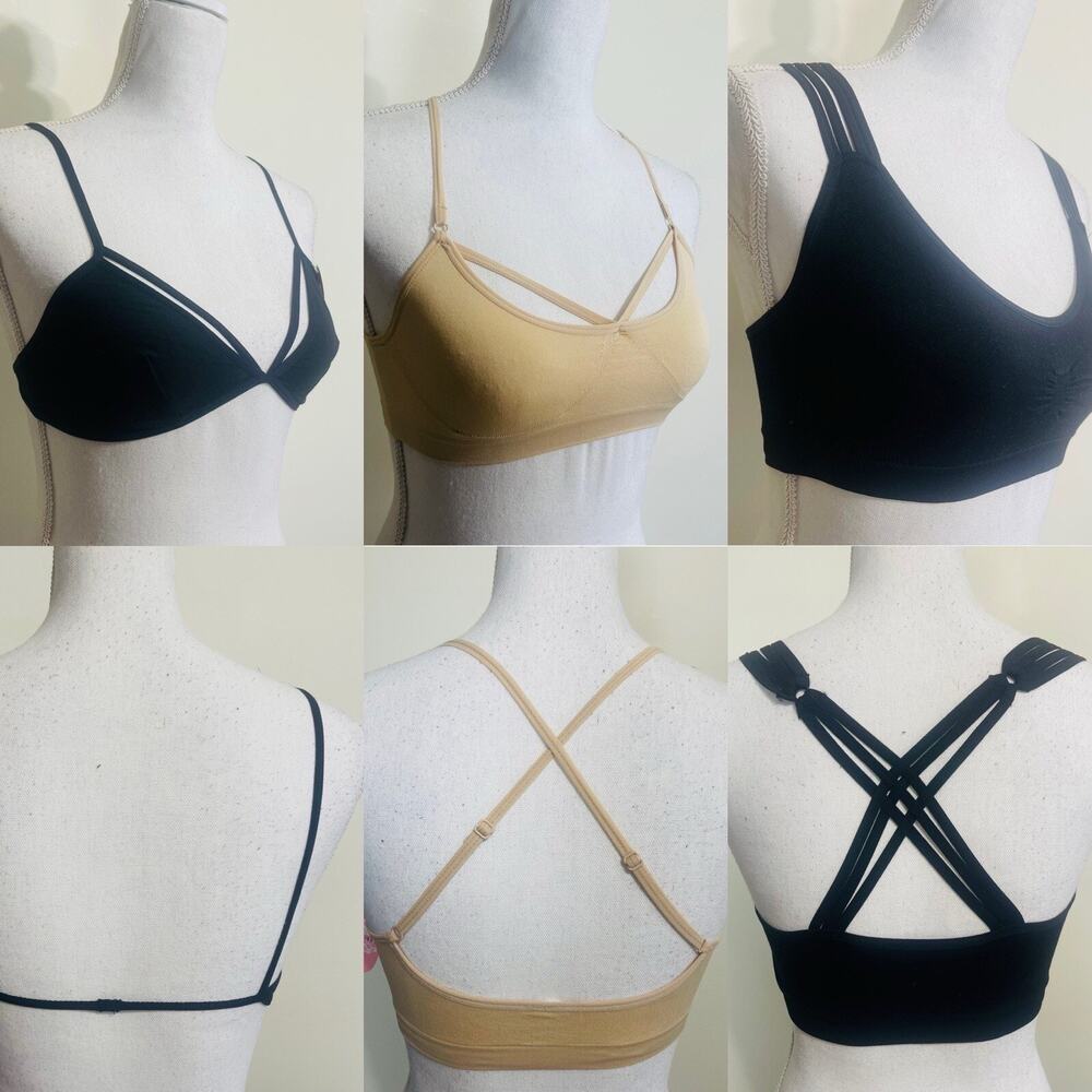3 Anemone Sexy Strappy Bra Lingerie‎ One Size Small To Large, NOT PADDED, Black